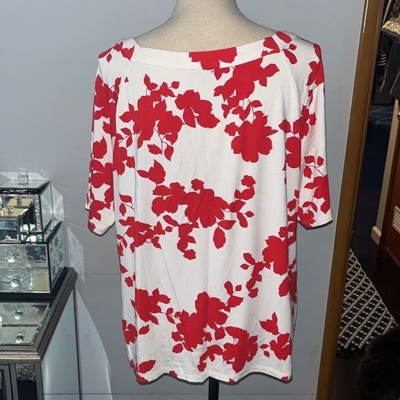 Talbots Womens Red White Floral Top Short Sleeve Rayon Tunic Blouse XL. - Picture 5 of 8